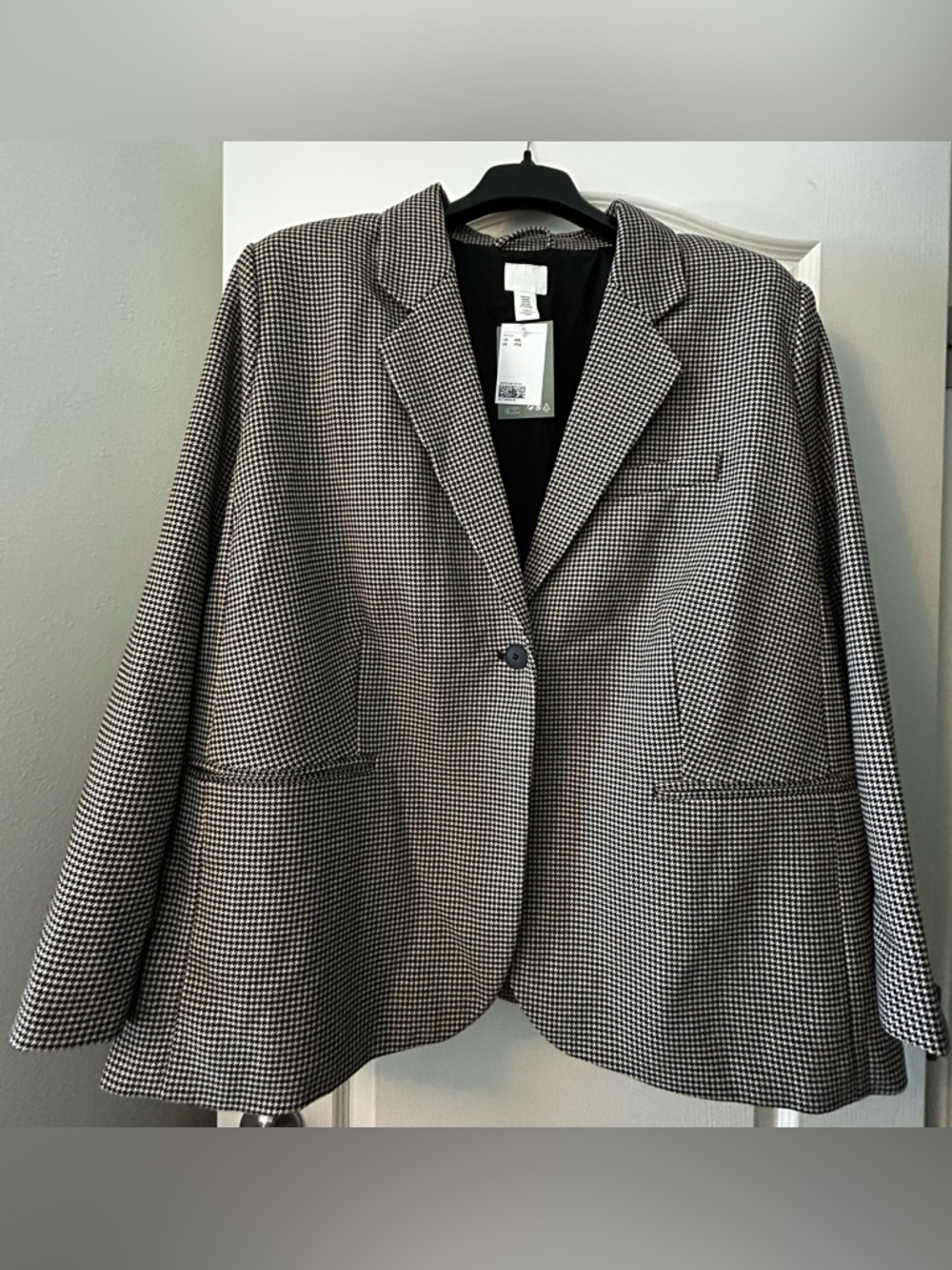 H&M DARK Brown & Cream Houndstooth Single-Button Blazer - NEW